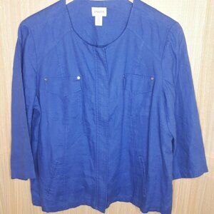 Chico's 100% Linen Blue Zip Up Blazer.  3/ XL